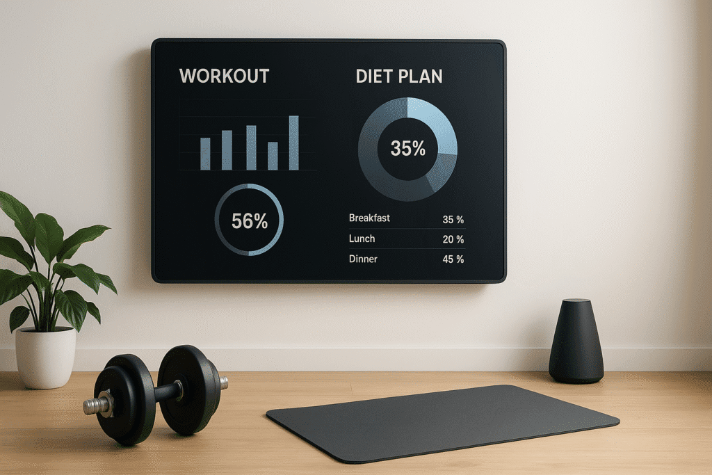 "AI fitness technology powering smart home workouts and personalized diet planning"