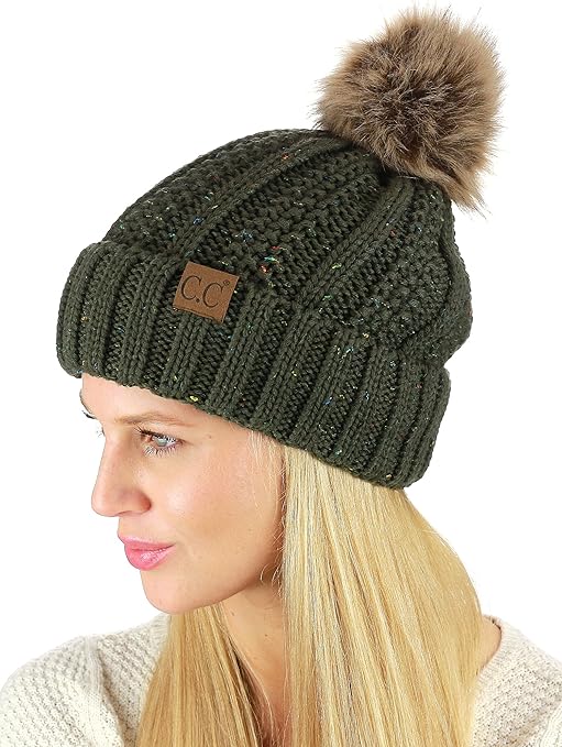 C.C Thick Cable Knit Beanie for women – fleece-lined winter hat