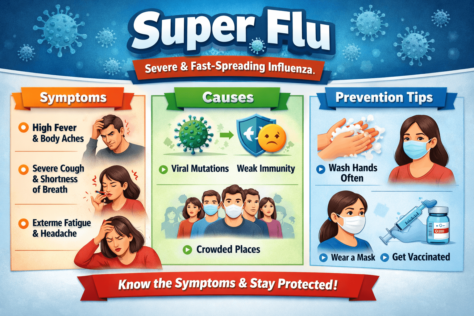 Symptoms and prevention of super flu virus infographic