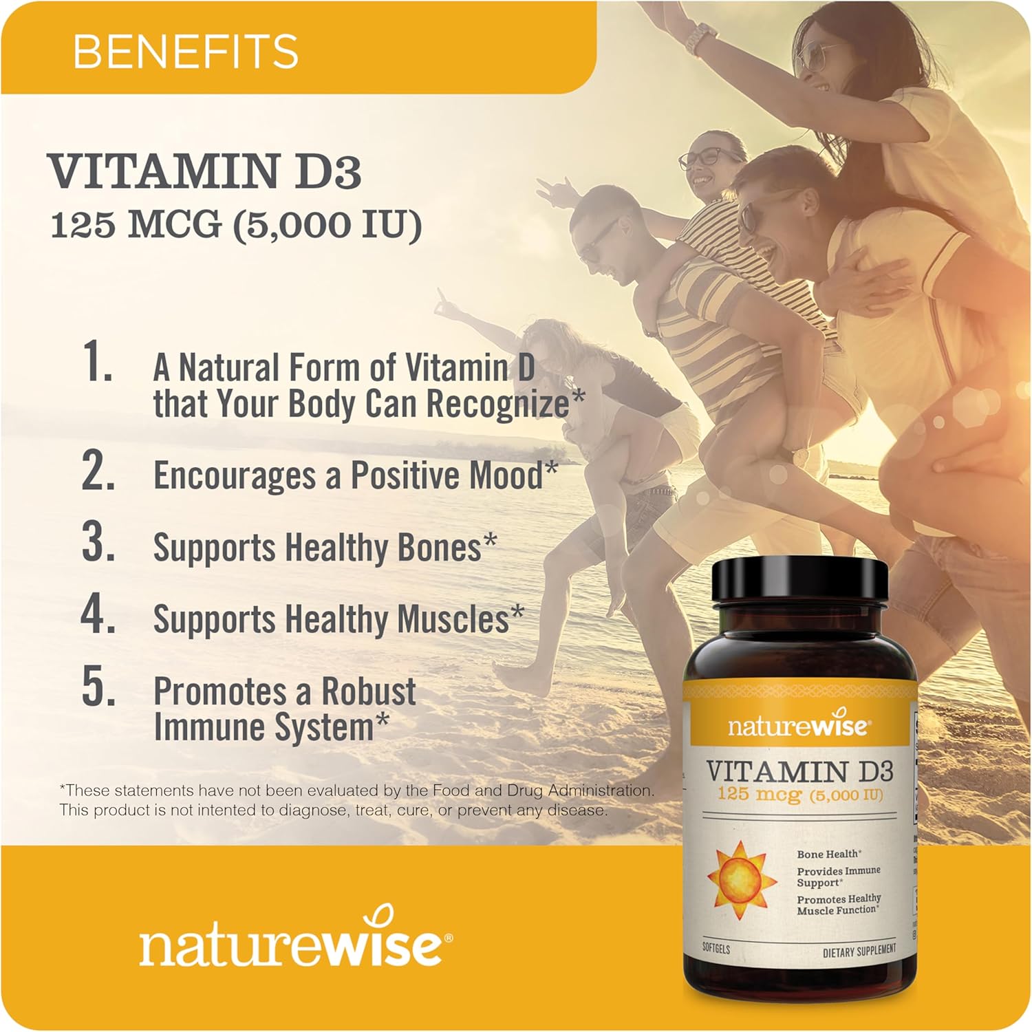NatureWise Vitamin D3 5000 IU + Vitamin B12 1000 mcg Softgels Bottle