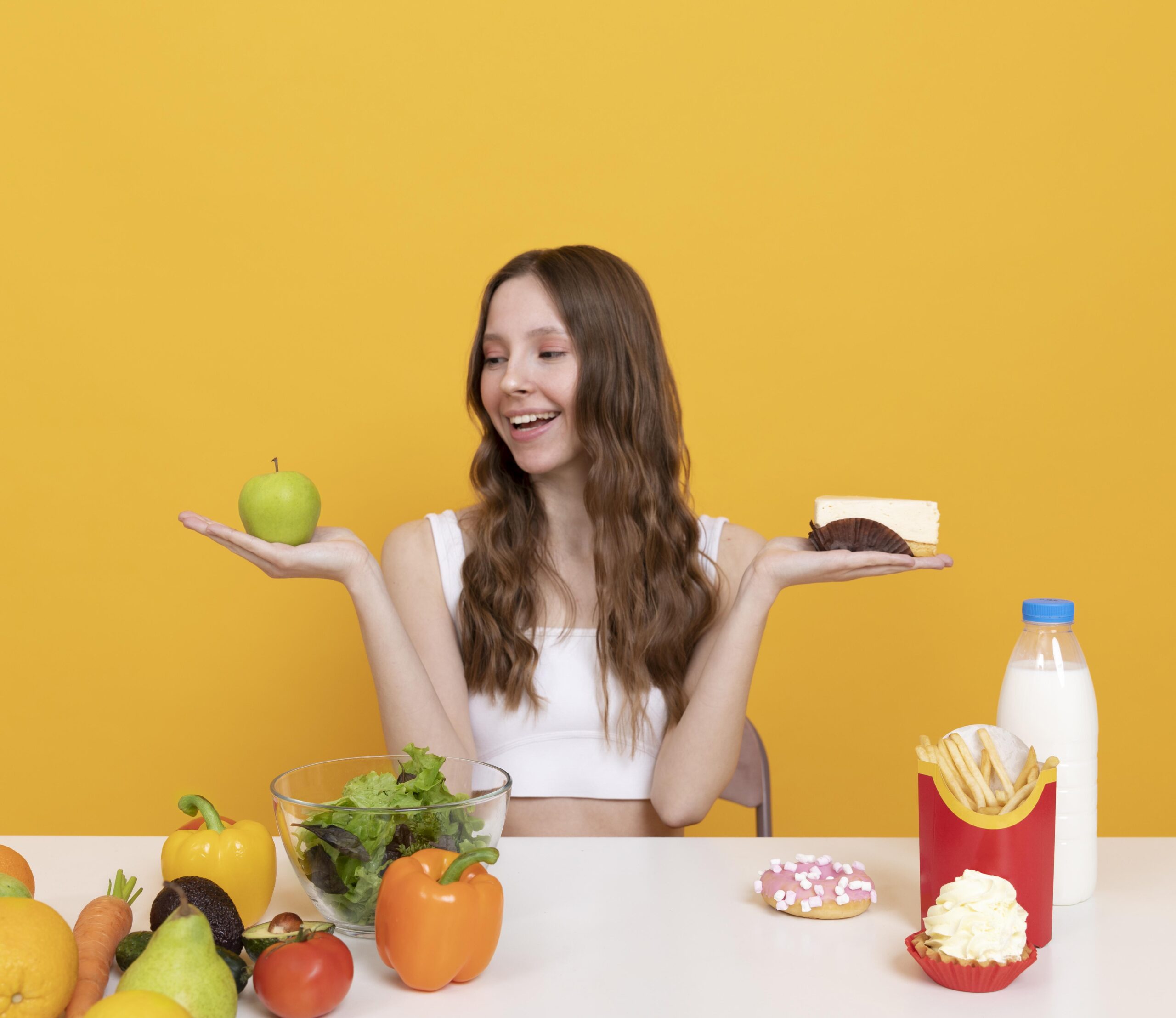 Woman Balancing Healthy Food Choices for 2026 Diet
