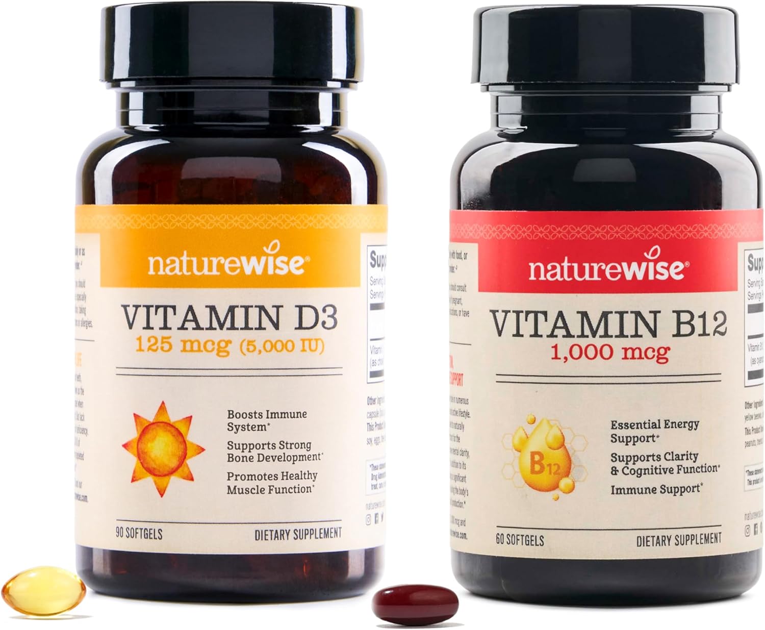 NatureWise Vitamin D3 5000 IU + Vitamin B12 Softgels Bottle