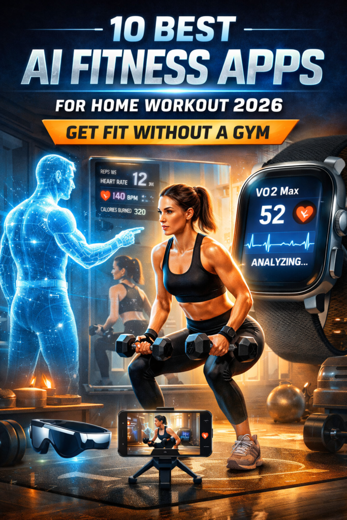Best AI fitness apps 2026 for home workout showing real-time coaching, smart tracking and virtual trainer