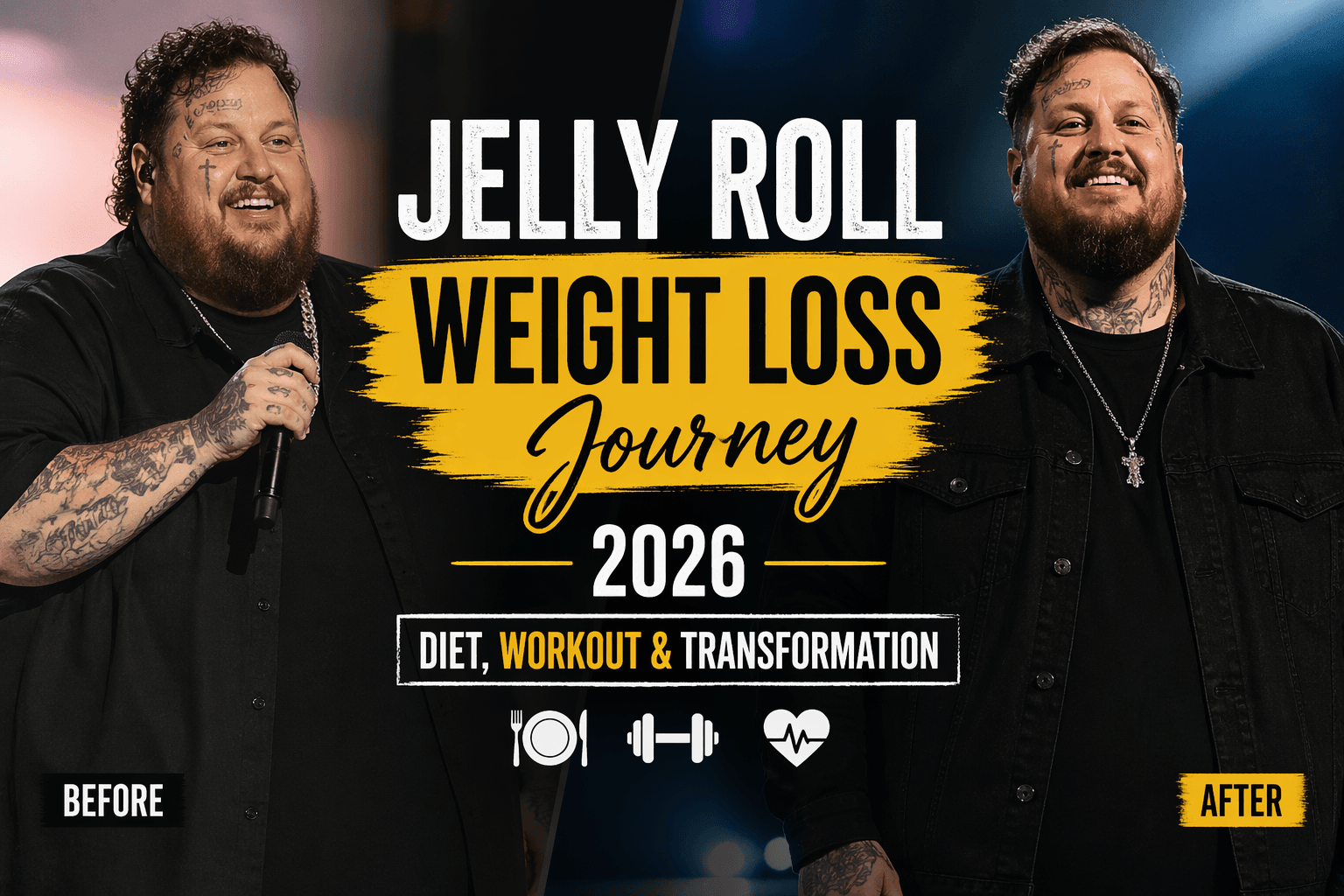Jelly Roll weight loss journey 2026 before and after transformation fitness motivation image