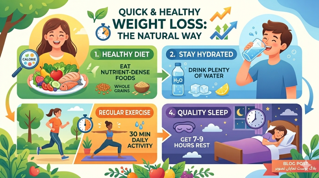 Complete weight loss guide for beginners 2026 showing healthy meal prep, running shoes, and 30-day plan goals.
